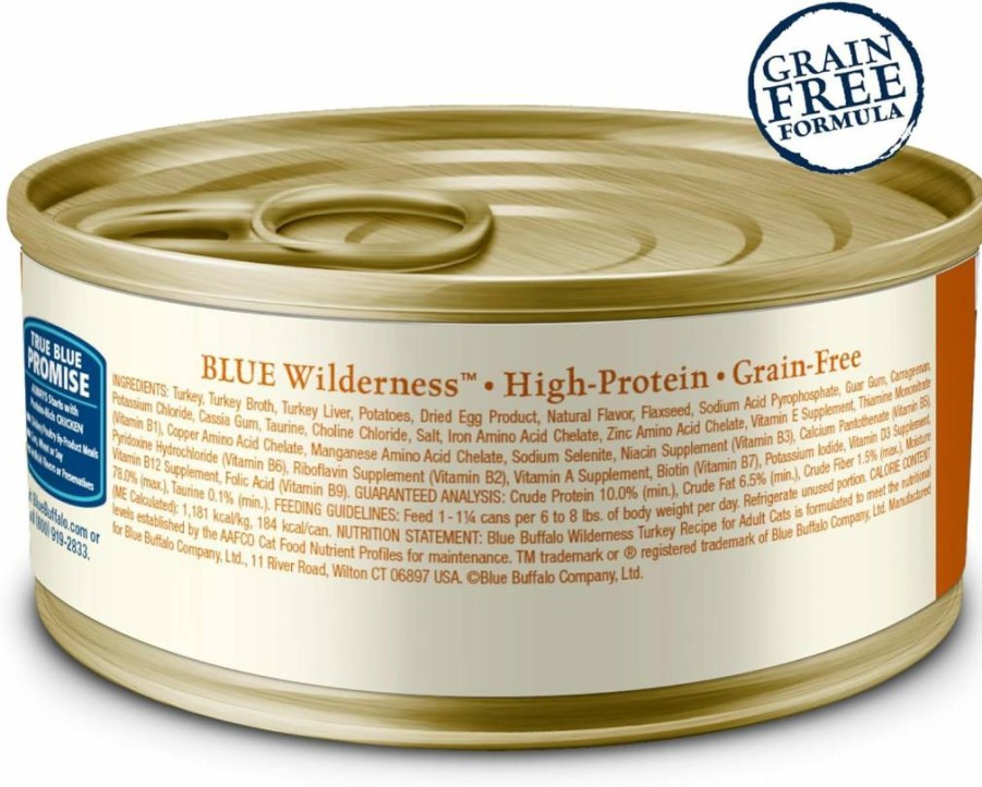 Blue Buffalo Wilderness Grain-Free Turkey Pate Wet Cat Food for Adults - High Protein, 5.5 Oz Cans (24 Pack)