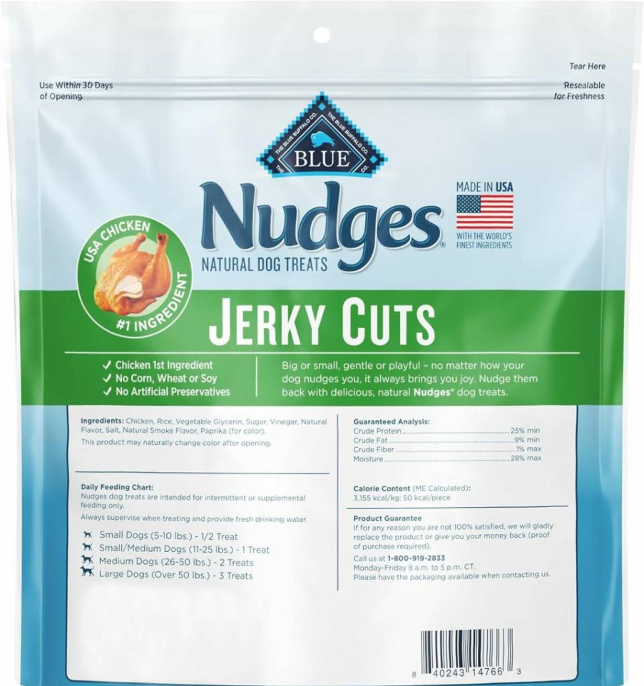 Blue Buffalo Nudges Natural Chicken Jerky Cuts Dog Treats – Grain-Free, Healthy Snacks for Dogs