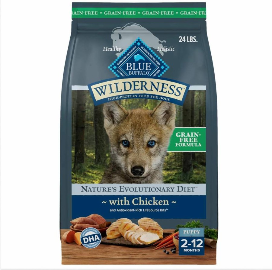Blue Buffalo Wilderness High-Protein Grain-Free Puppy Dry Dog Food with Real Chicken, Natural Ingredients, Made in USA, 24lb Bag