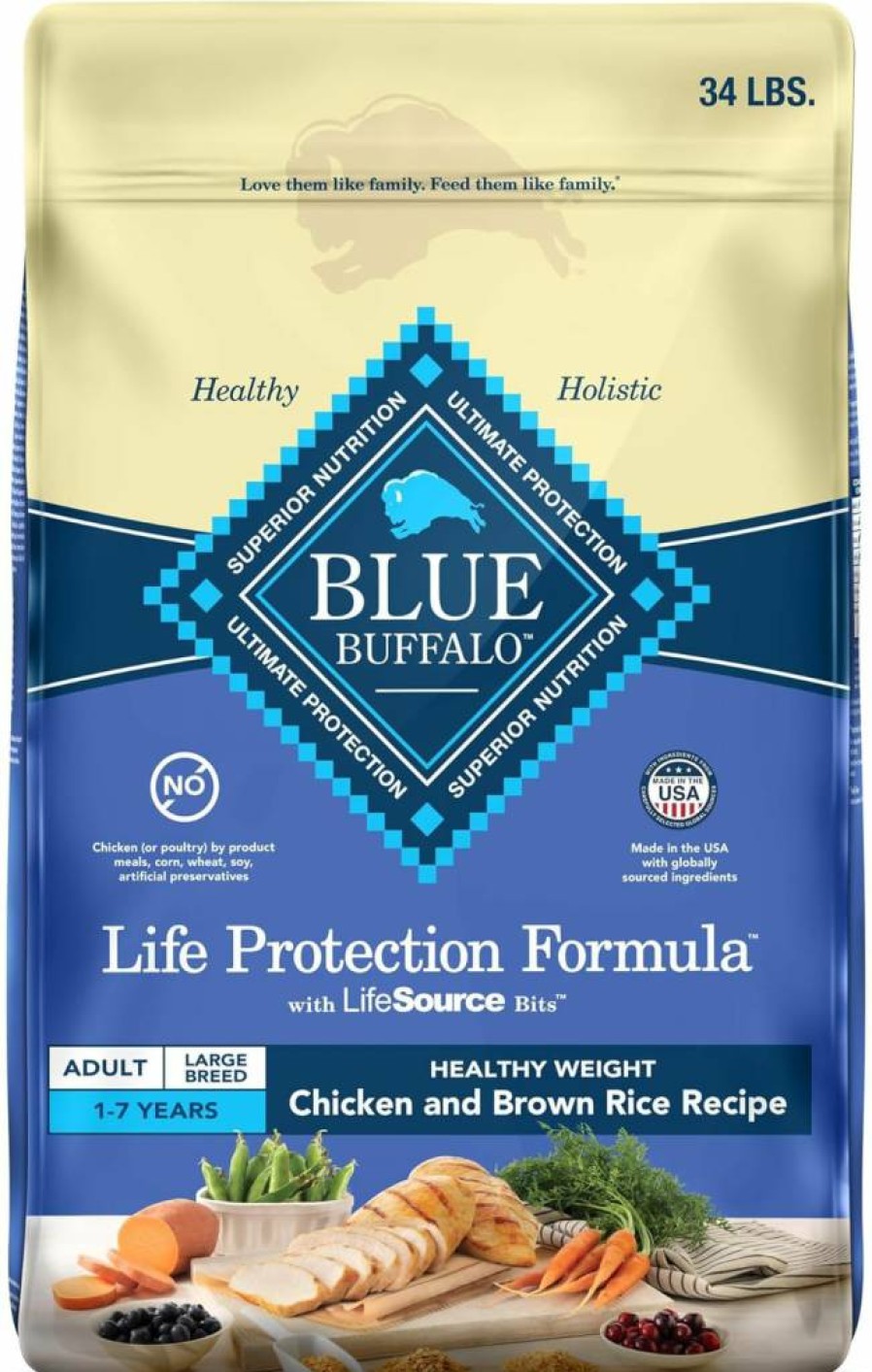 Blue Buffalo Healthy Weight Large Breed Adult Dry Dog Food, Chicken & Brown Rice Recipe, Natural Ingredients for Weight Control, 30-Lb Bag