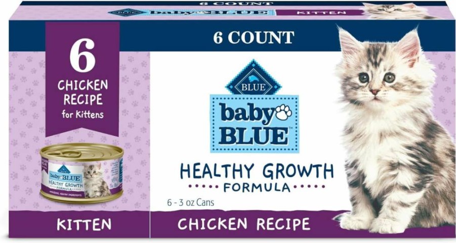Blue Buffalo Healthy Growth Kitten Wet Food - Chicken Recipe with DHA, 3oz Cans (6-Pack) | Natural Kitten Food for Optimal Development