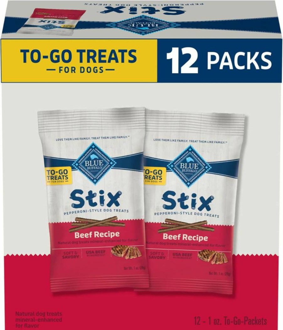 Blue Buffalo Stix Natural Soft-Moist Dog Treats, Beef Recipe, 1-Ounce Bags (Pack of 12) – Healthy & Tasty Chews for Dogs
