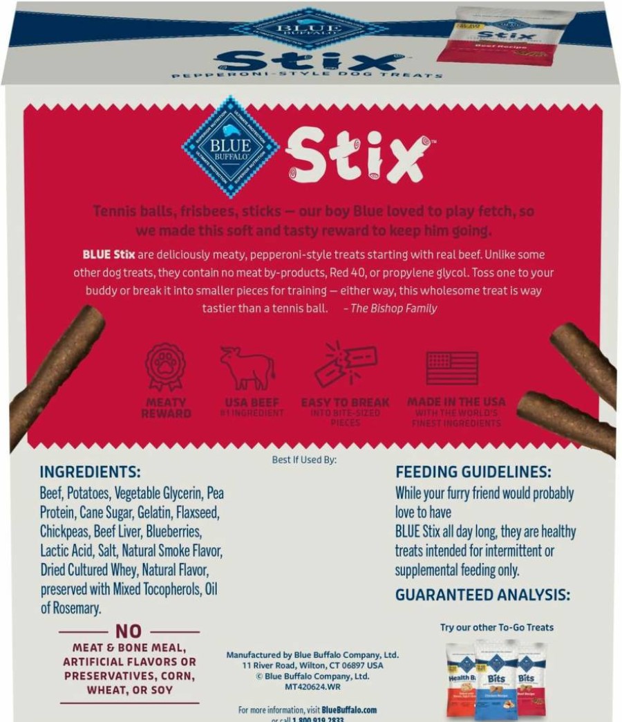 Blue Buffalo Stix Natural Soft-Moist Dog Treats, Beef Recipe, 1-Ounce Bags (Pack of 12) – Healthy & Tasty Chews for Dogs