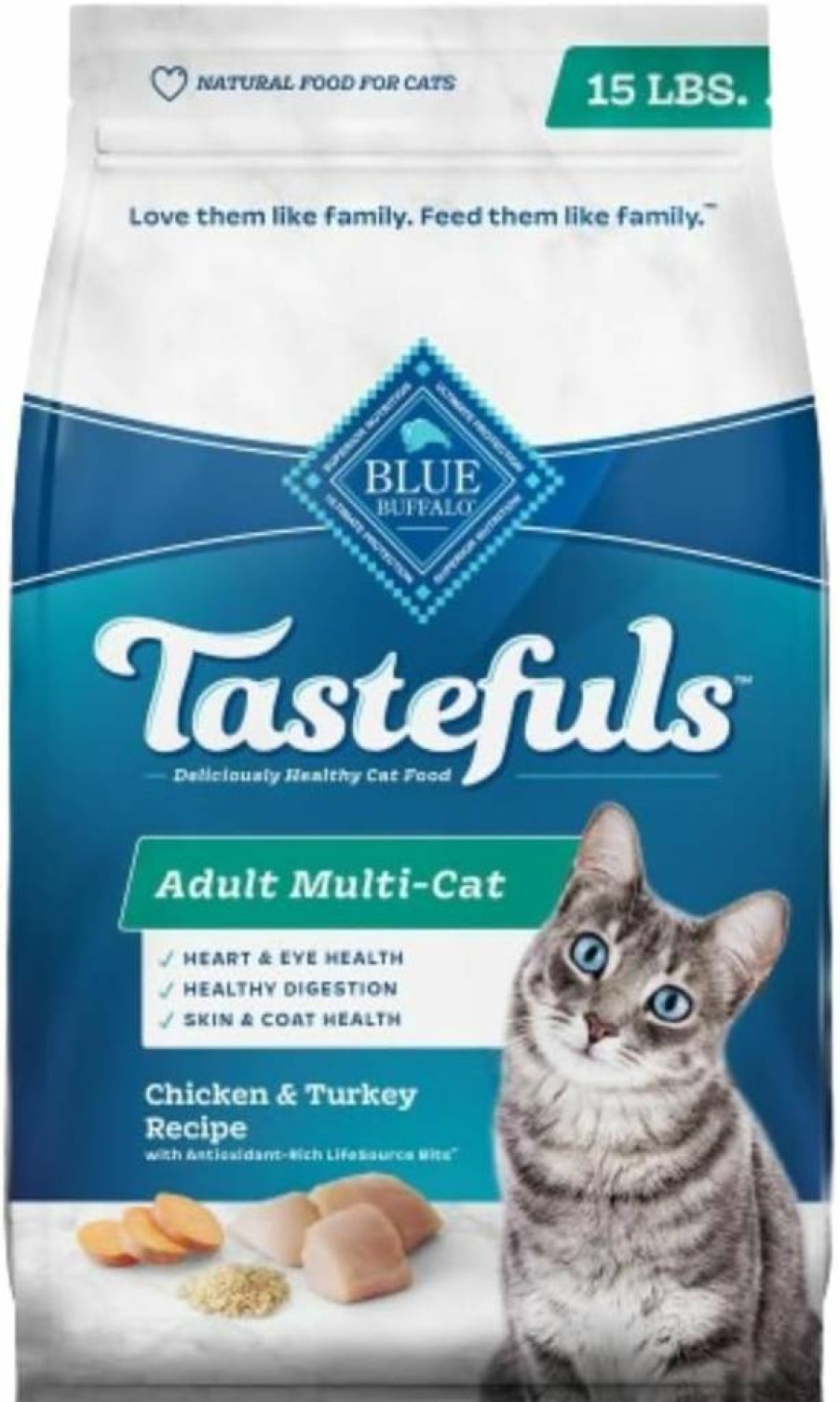 Blue Buffalo Tastefuls Multi-Protein Adult Dry Cat Food - Chicken & Turkey Recipe, 15 lb Bag