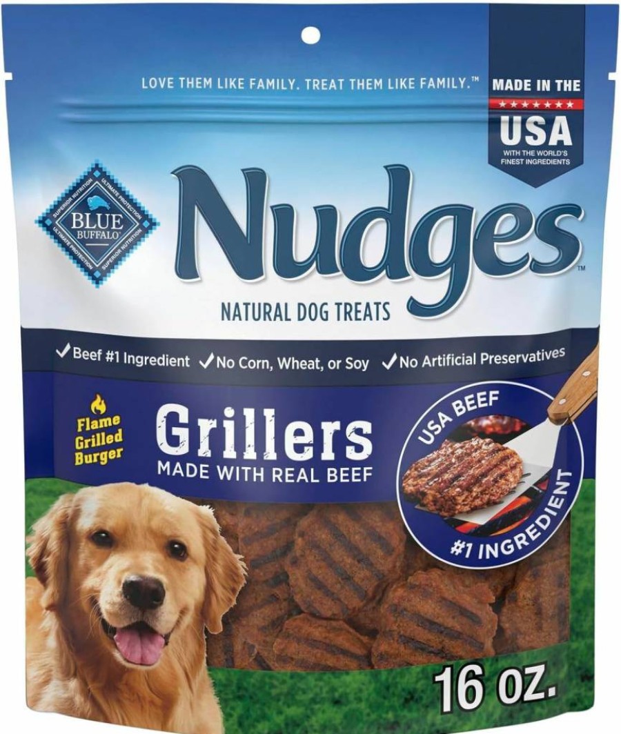 Blue Buffalo Nudges Grillers Natural Dog Treats with Real Steak, 16-Oz USA-Made Bag for Dogs