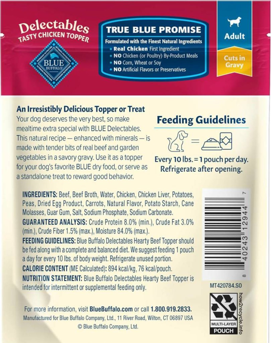 Blue Buffalo Wet Dog Food Toppers Variety Pack - Chicken & Beef in Gravy, 3-Oz Pouches (12 Count)