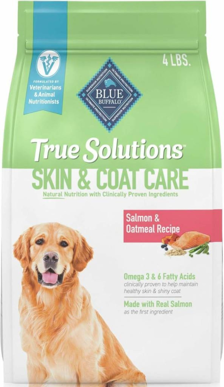 Blue Buffalo True Solutions Natural Salmon Dry Dog Food for Adults - Skin & Coat Care, 4lb Bag