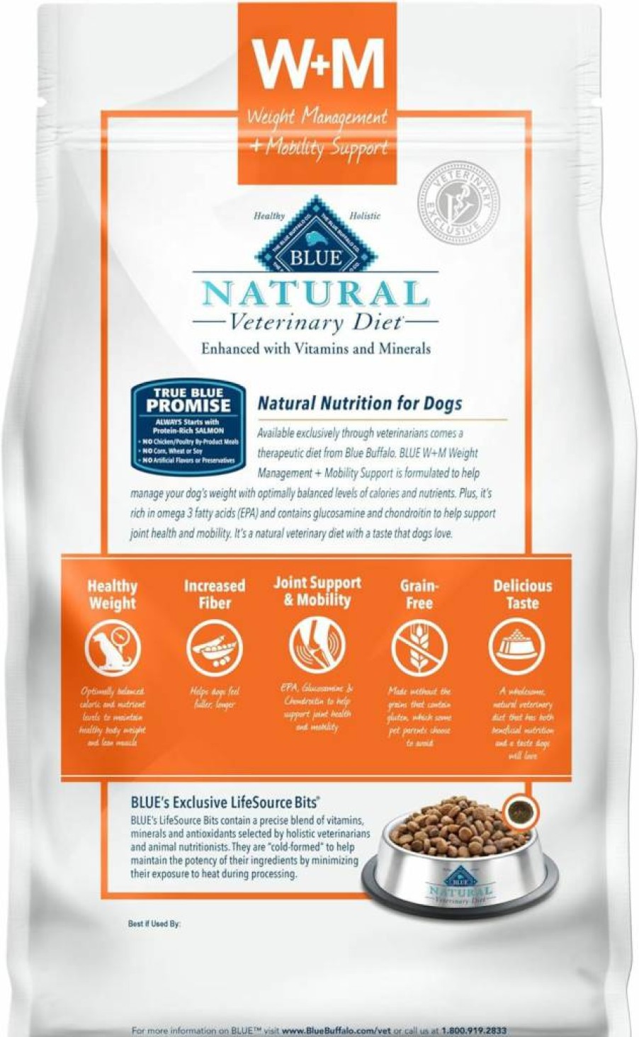 Blue Buffalo W+M Veterinary Diet Dry Dog Food - Weight Management & Mobility Formula, Salmon Flavor, 22lb Bag (Prescription Required)