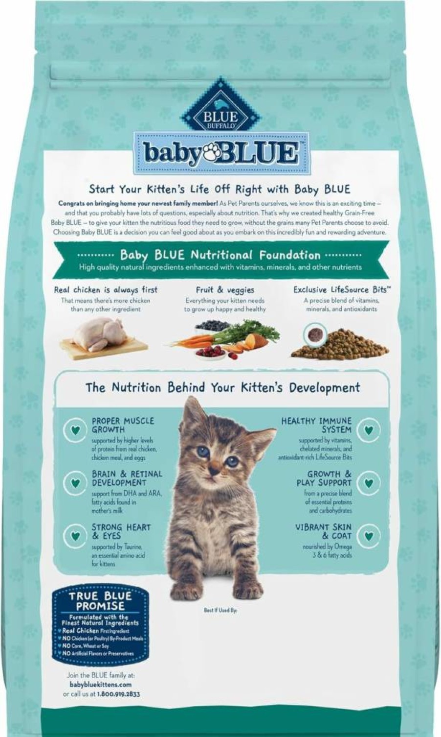Blue Buffalo Baby Blue Natural Grain-Free Kitten Dry Food - High-Protein Chicken Recipe with DHA for Healthy Growth, 4.5lb Bag