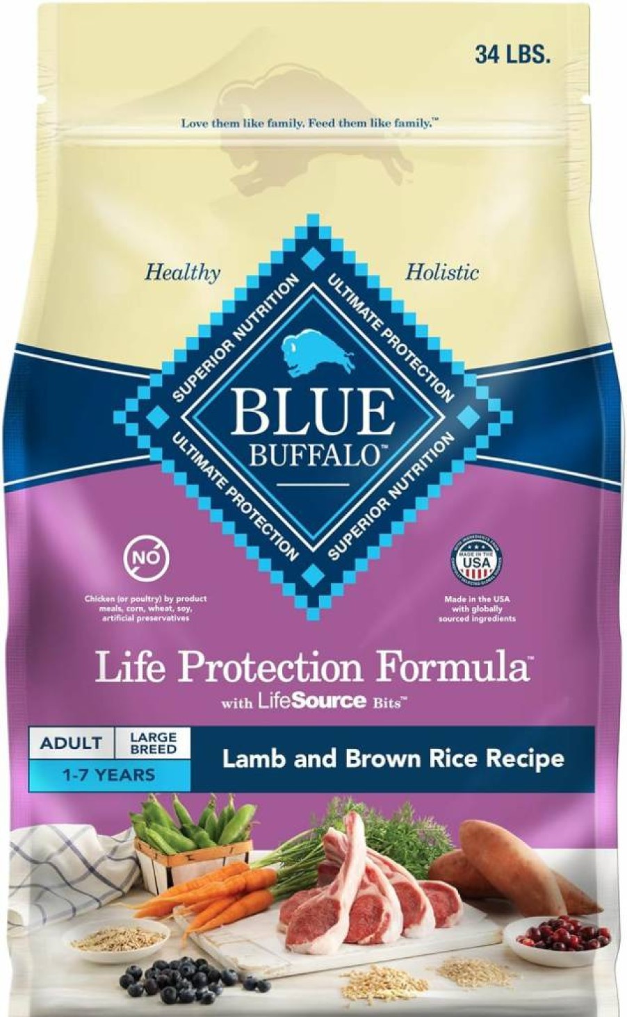Blue Buffalo Life Protection Large Breed Adult Dry Dog Food - Lamb & Brown Rice Recipe, 30lb Bag for Joint Health & Muscle Support