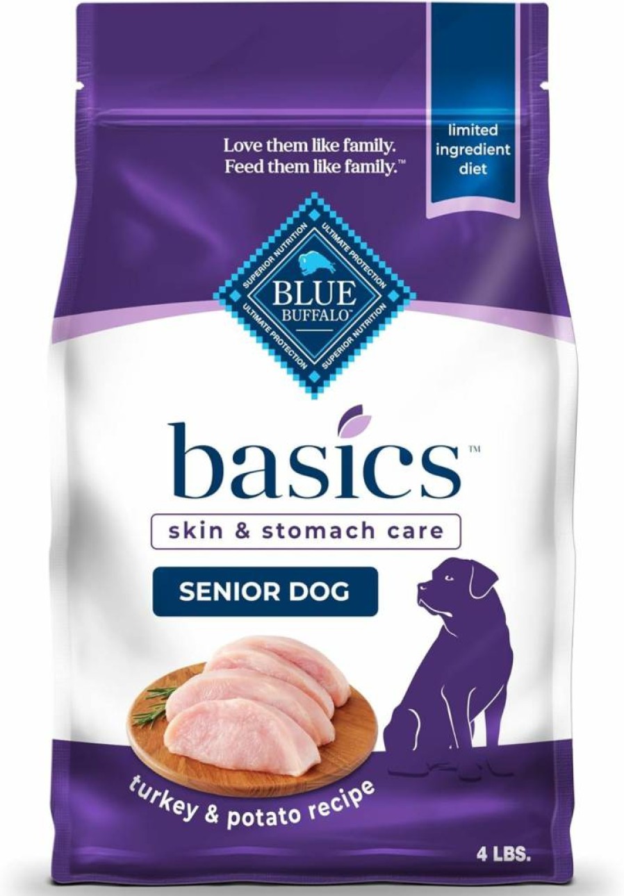 Blue Buffalo Basics Limited Ingredient Grain-Free Senior Dry Dog Food, Turkey Recipe for Skin & Stomach Care, 24-Lb Bag