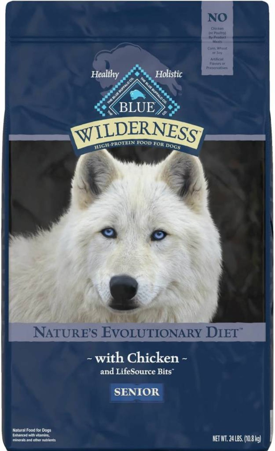 Blue Buffalo Wilderness High Protein Natural Senior Dry Dog Food, Chicken Recipe, 24 lb Bag for Mature Dogs