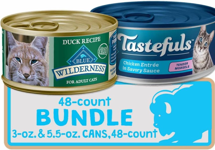 Blue Buffalo Tastefuls & Wilderness Wet Cat Food Variety Pack - Chicken & Duck Flavors, 48 Count (Pack of 48)
