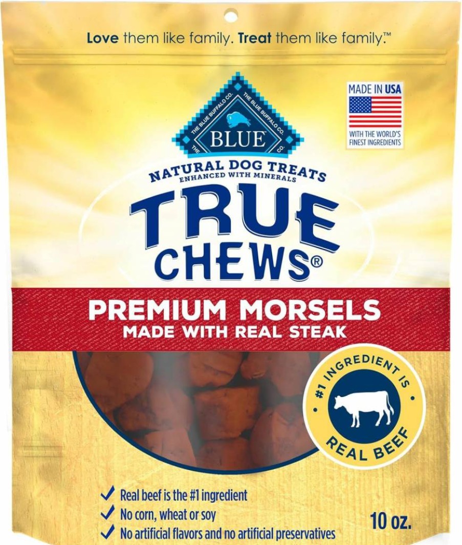 Blue Buffalo True Chews Natural Steak Dog Treats, Premium Morsels for Dogs, Made in USA, 10-Oz Bag