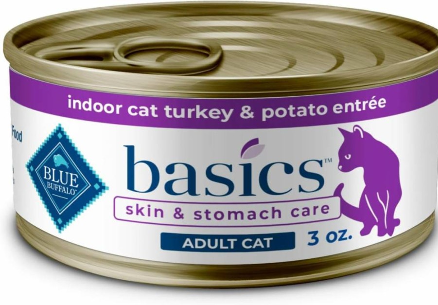 Blue Buffalo Basics Grain-Free Wet Cat Food for Adults, Limited Ingredient Diet Turkey Recipe, Skin & Stomach Care, 5.5-Oz Can (24-Pack)