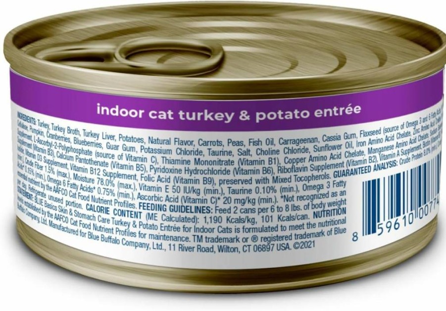 Blue Buffalo Basics Grain-Free Wet Cat Food for Adults, Limited Ingredient Diet Turkey Recipe, Skin & Stomach Care, 5.5-Oz Can (24-Pack)