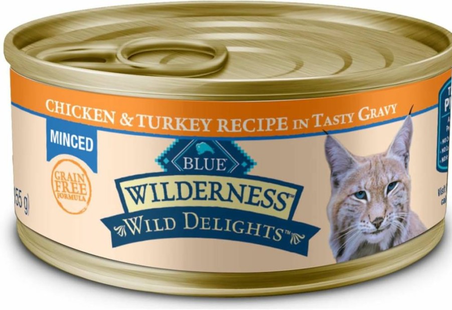 Blue Buffalo Wilderness Wild Delights Chicken & Turkey Wet Cat Food in Gravy, 5.5-Oz Cans (24-Pack) – Natural Minced Recipe for Cats
