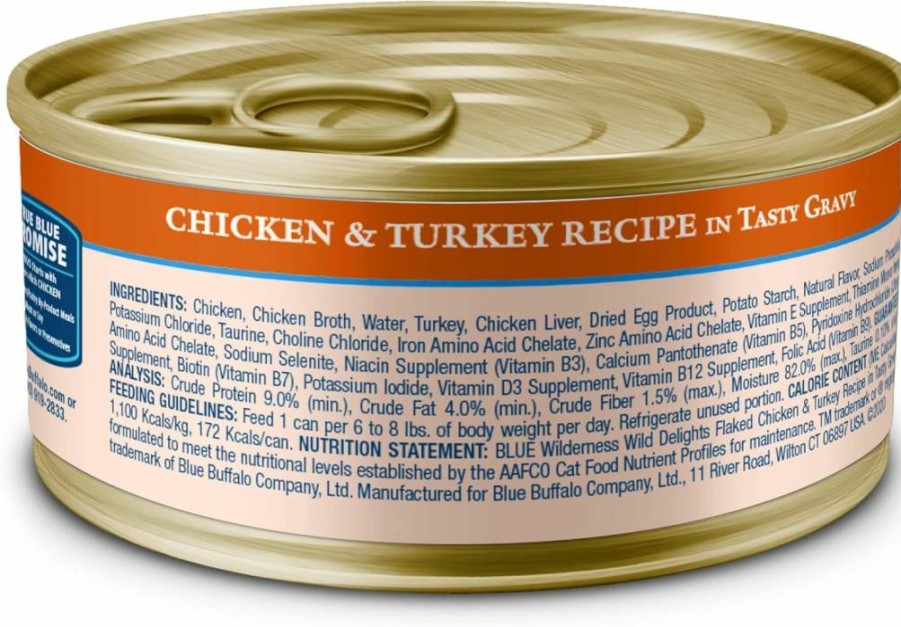 Blue Buffalo Wilderness Wild Delights Chicken & Turkey Wet Cat Food in Gravy, 5.5-Oz Cans (24-Pack) – Natural Minced Recipe for Cats