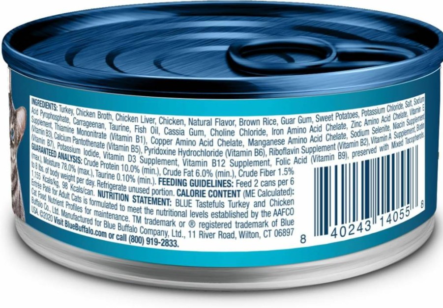 Blue Buffalo Tastefuls Natural Beef Pate Wet Cat Food, 5.5-Oz Cans (24-Pack) – Grain-Free Recipe for Adult Cats