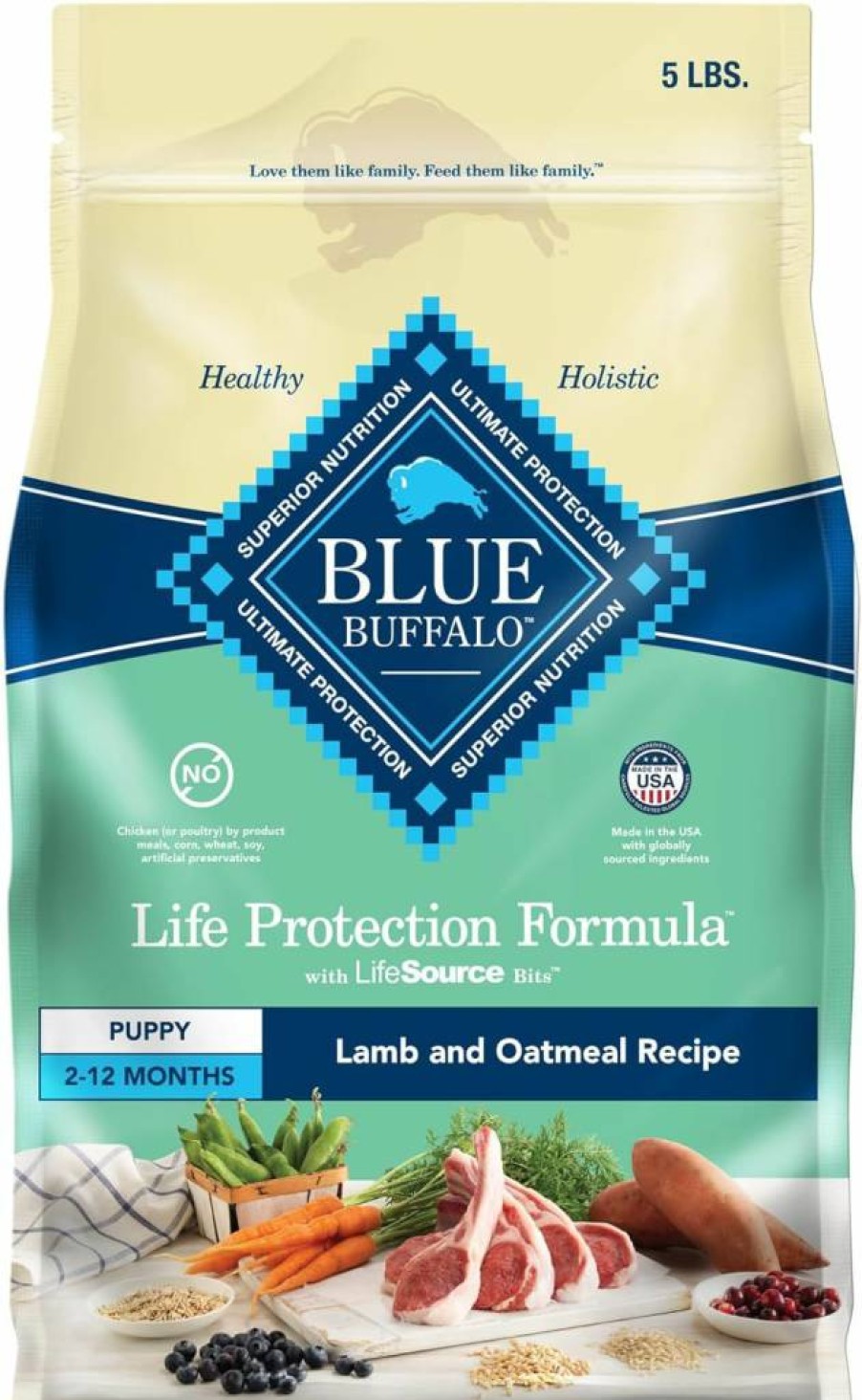Blue Buffalo Life Protection Formula Puppy Dry Dog Food - Natural Lamb & Oatmeal Recipe with DHA & ARA, 34lb Bag for Healthy Growth
