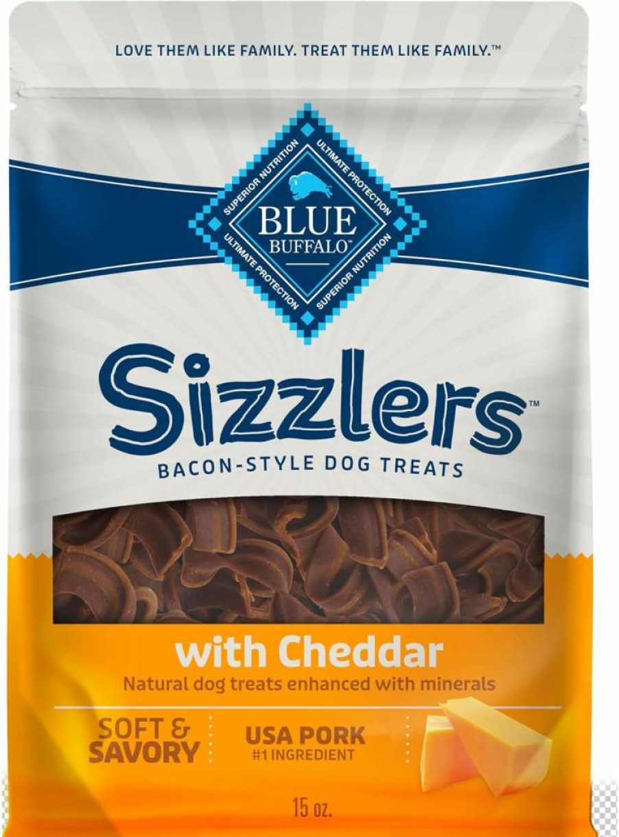 Blue Buffalo Sizzlers Bacon & Cheddar Flavor Dog Treats with Real USA Pork, 15oz Bag