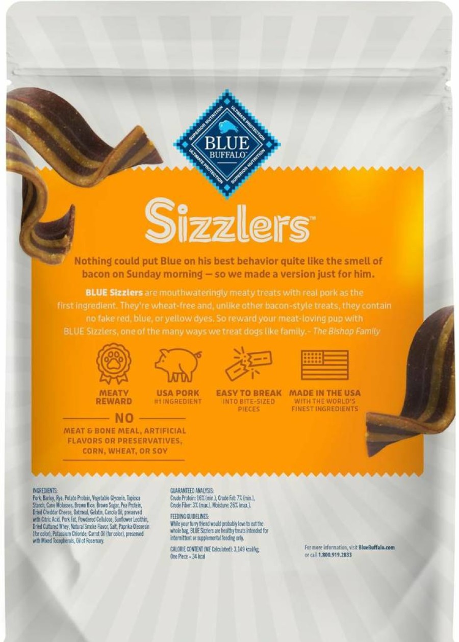 Blue Buffalo Sizzlers Bacon & Cheddar Flavor Dog Treats with Real USA Pork, 15oz Bag