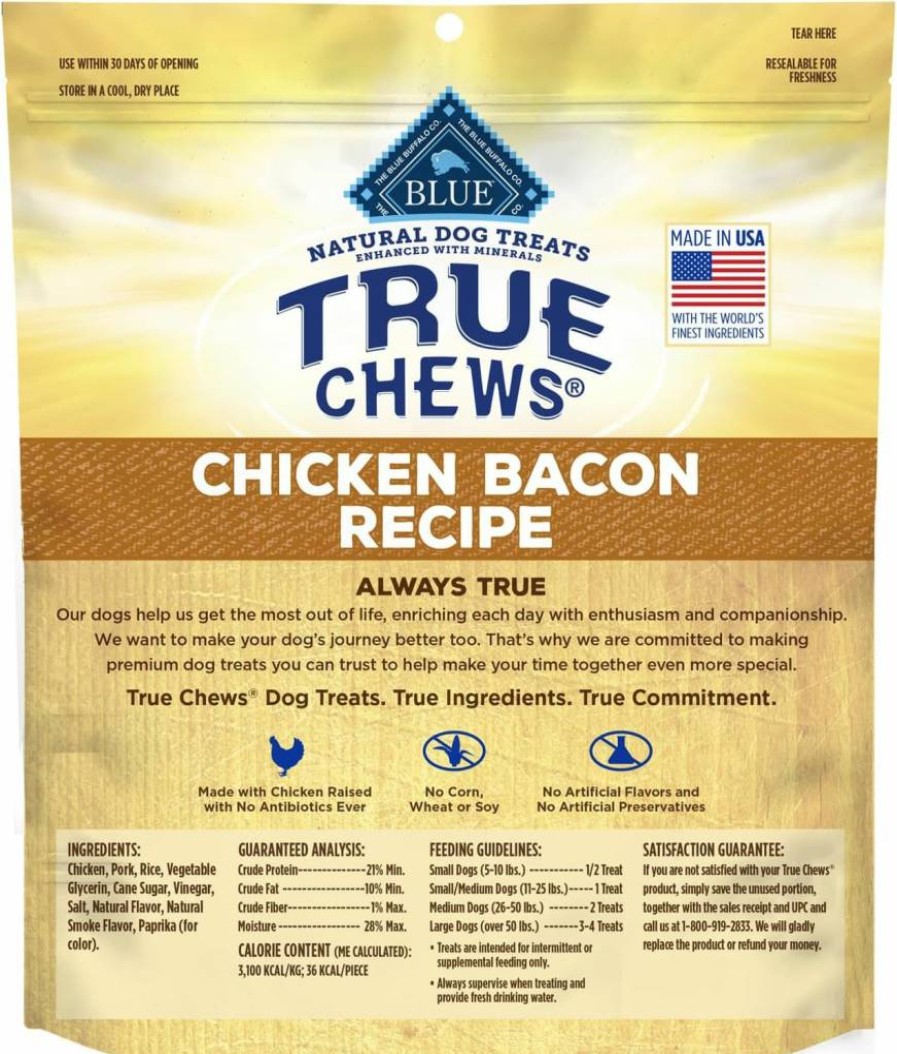 Blue Buffalo True Chews Natural Dog Treats, Chicken Bacon Recipe, 12-Oz Bag, Made in USA