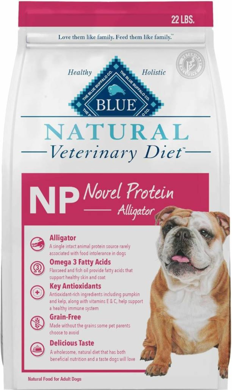 Blue Buffalo Natural Veterinary Diet NP Novel Protein Alligator Dry Dog Food - Vet Prescription Required, 22lb Bag for Food Sensitivities
