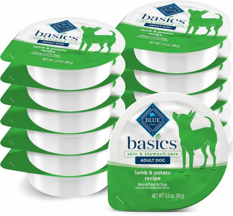 Blue Buffalo Basics Limited Ingredient Grain-Free Wet Dog Food for Small Breeds - Lamb Recipe for Skin & Stomach Care, 3.5 Oz Cups (12 Pack)
