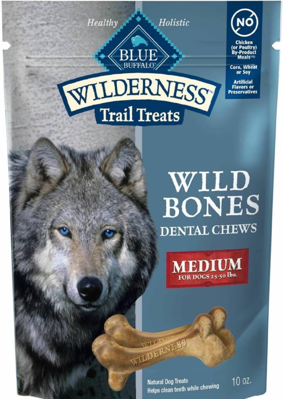 Blue Buffalo Wilderness Grain-Free Dental Chews for Medium Dogs, Wild Bones Flavor, 27oz Bag – Natural Dog Treats for Oral Health