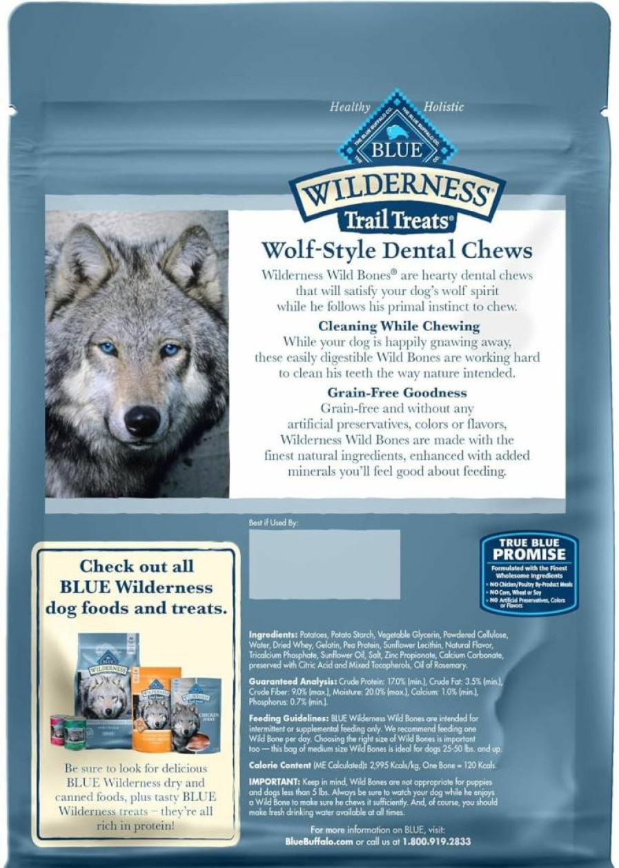 Blue Buffalo Wilderness Grain-Free Dental Chews for Medium Dogs, Wild Bones Flavor, 27oz Bag – Natural Dog Treats for Oral Health
