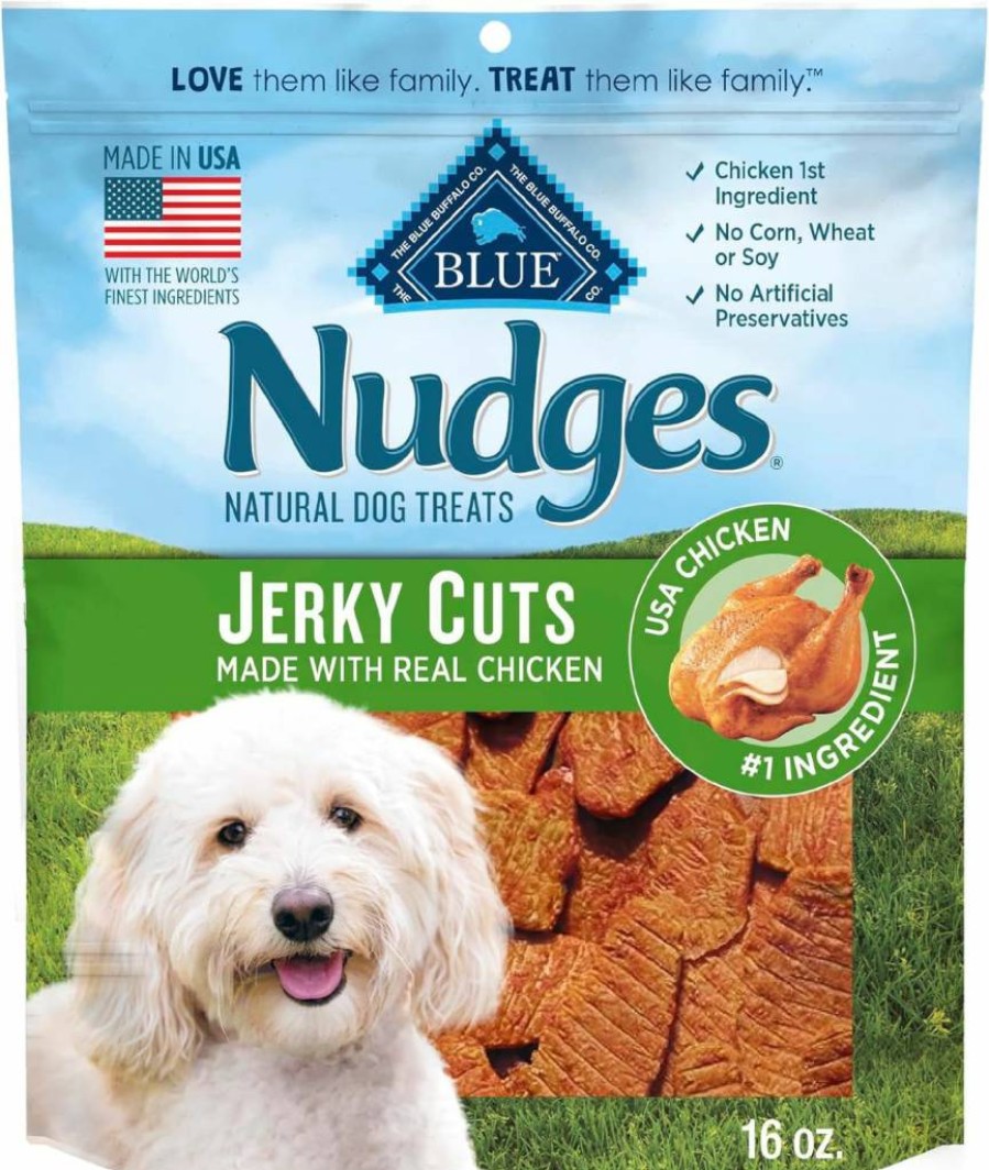 Blue Buffalo Nudges Natural Chicken Jerky Bites for Dogs, 16-Oz Bag, Made in USA, Grain-Free Dog Treats