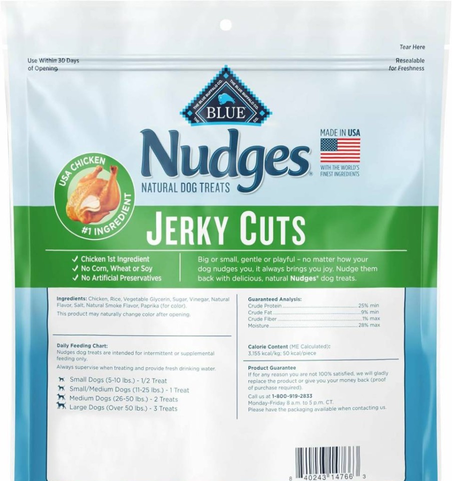 Blue Buffalo Nudges Natural Chicken Jerky Bites for Dogs, 16-Oz Bag, Made in USA, Grain-Free Dog Treats