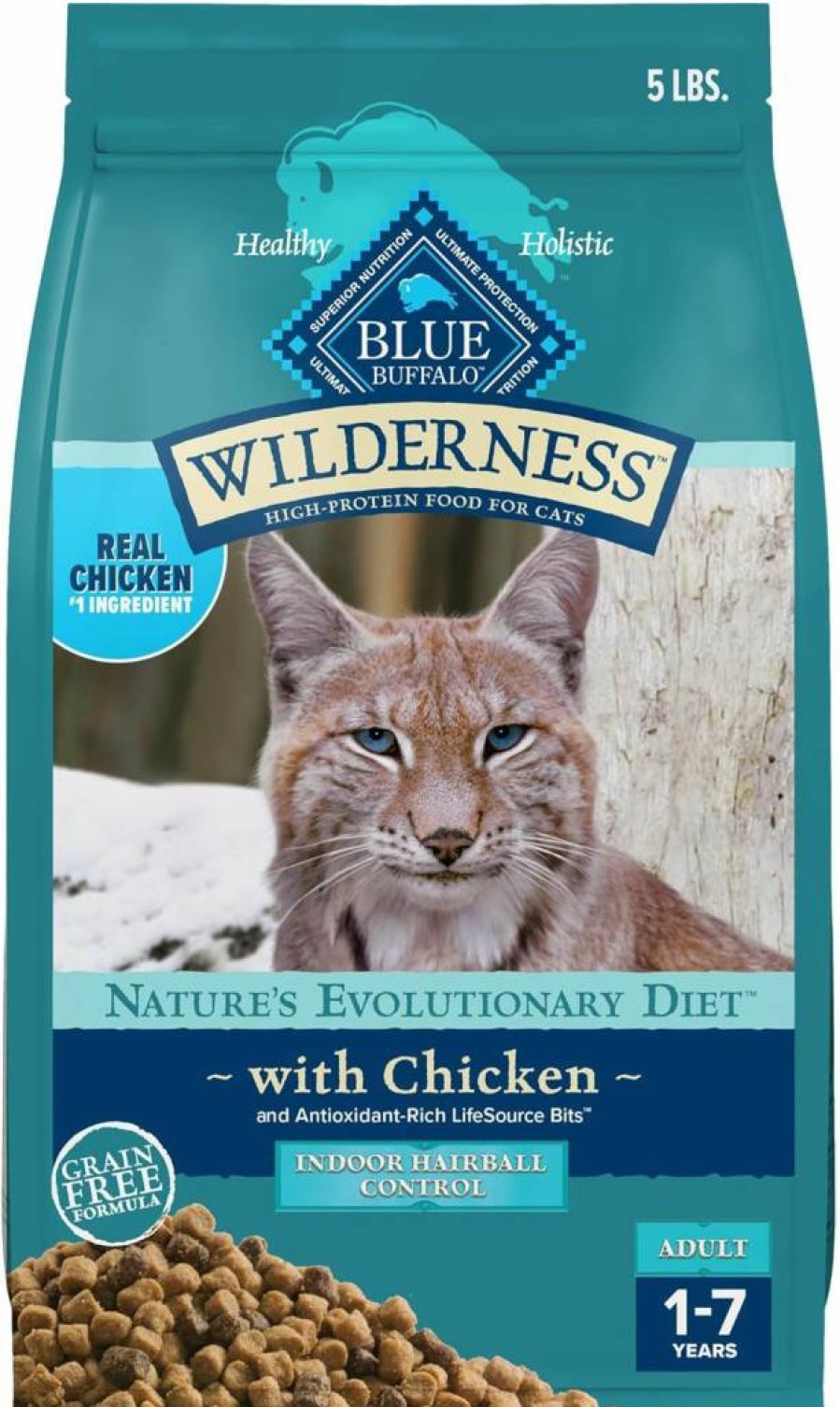 Blue Buffalo Wilderness Grain-Free Dry Cat Food for Adult Indoor Cats - High Protein Chicken Recipe, Hairball Control, 11 lb Bag