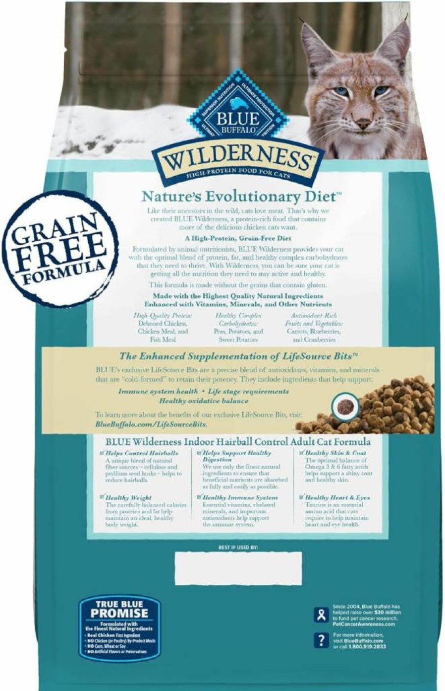 Blue Buffalo Wilderness Grain-Free Dry Cat Food for Adult Indoor Cats - High Protein Chicken Recipe, Hairball Control, 11 lb Bag