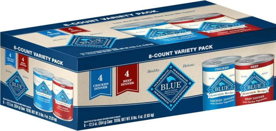 Blue Buffalo Homestyle Recipe Natural Adult Wet Dog Food Variety Pack - Chicken & Beef, 12.5-Oz Cans (8-Pack, 4 of Each Flavor)