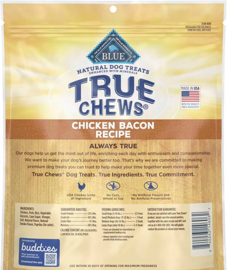 Blue Buffalo True Chews Natural Chicken Bacon Dog Treats, 22oz Made in USA, Grain-Free Healthy Snacks