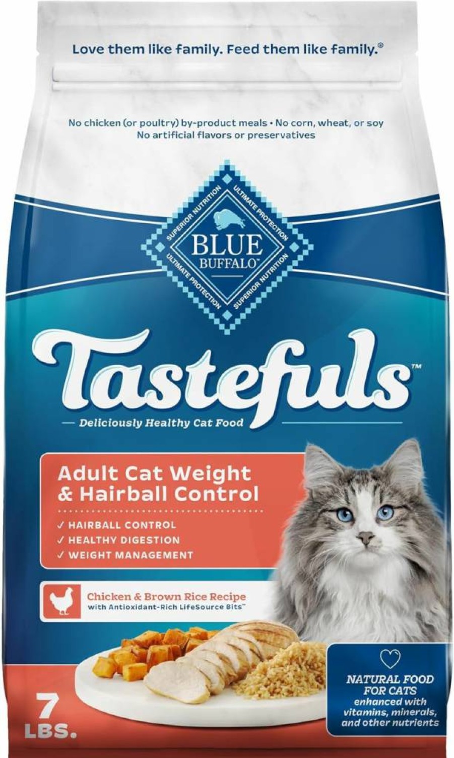 Blue Buffalo Tastefuls Adult Dry Cat Food - Weight Control & Hairball Management, Natural Chicken Recipe, Made in USA, 7lb Bag
