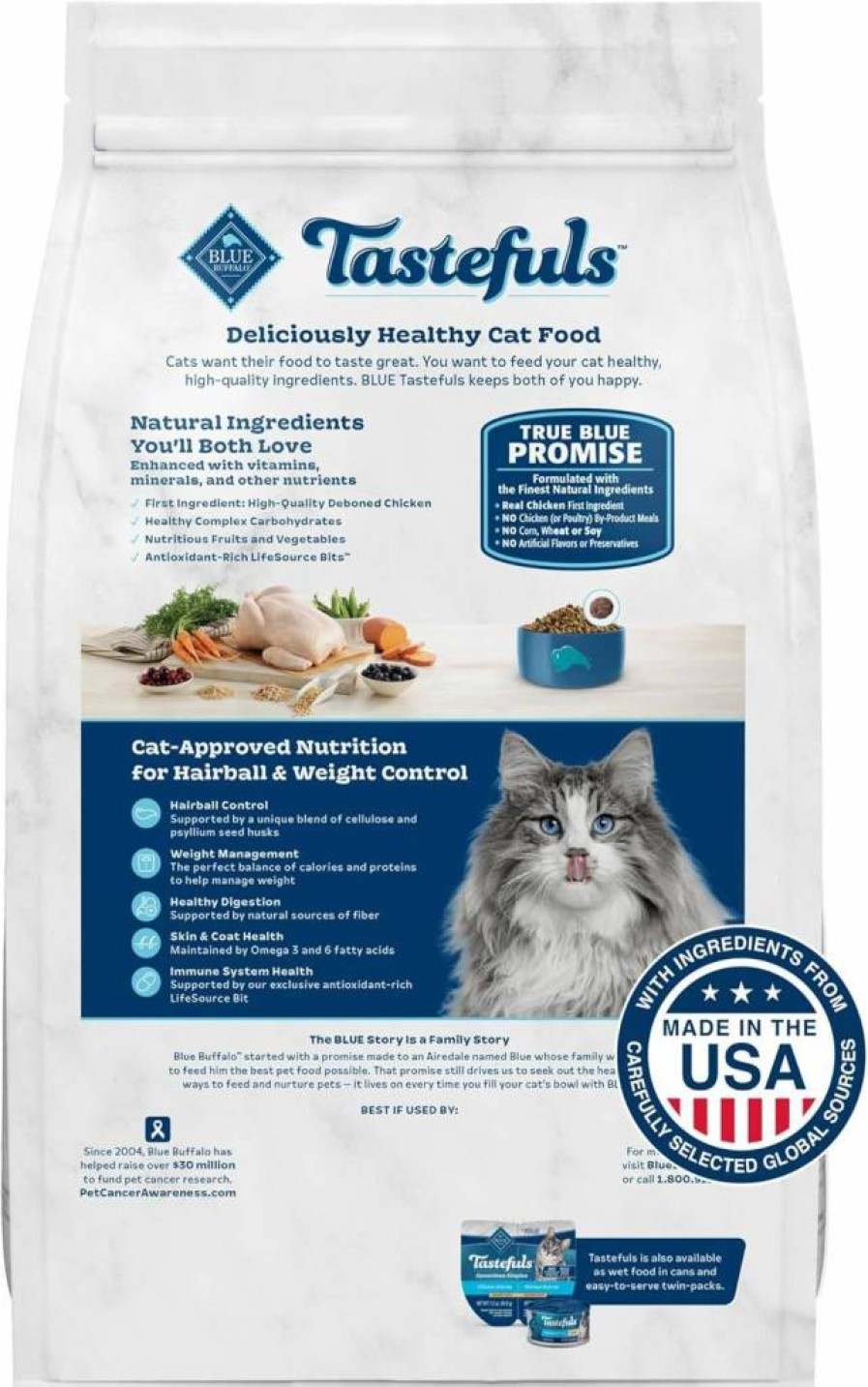 Blue Buffalo Tastefuls Adult Dry Cat Food - Weight Control & Hairball Management, Natural Chicken Recipe, Made in USA, 7lb Bag