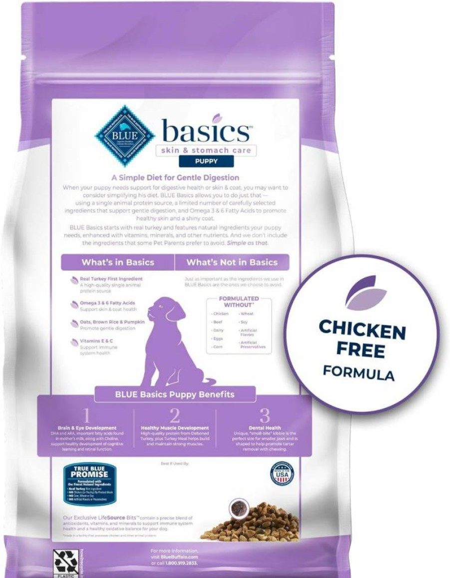 Blue Buffalo Basics Limited Ingredient Puppy Dry Dog Food - Turkey & Potato Recipe, 4lb Bag for Skin & Stomach Care, Natural Ingredients, Made in USA