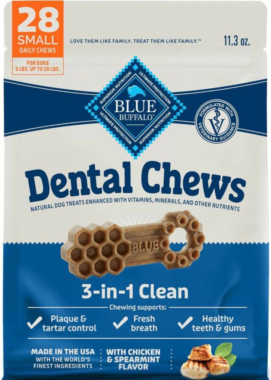 Blue Buffalo Small Dog Dental Treats, Natural Chicken & Spearmint Flavor, 84 Count – USA Made Daily Oral Care Chews for Dogs