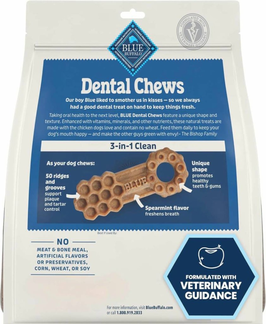 Blue Buffalo Small Dog Dental Treats, Natural Chicken & Spearmint Flavor, 84 Count – USA Made Daily Oral Care Chews for Dogs