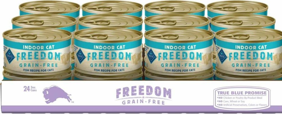 Blue Buffalo Freedom Grain-Free Adult Wet Cat Food Pate, Indoor Fish Recipe, 3-Oz Cans (Pack of 24)