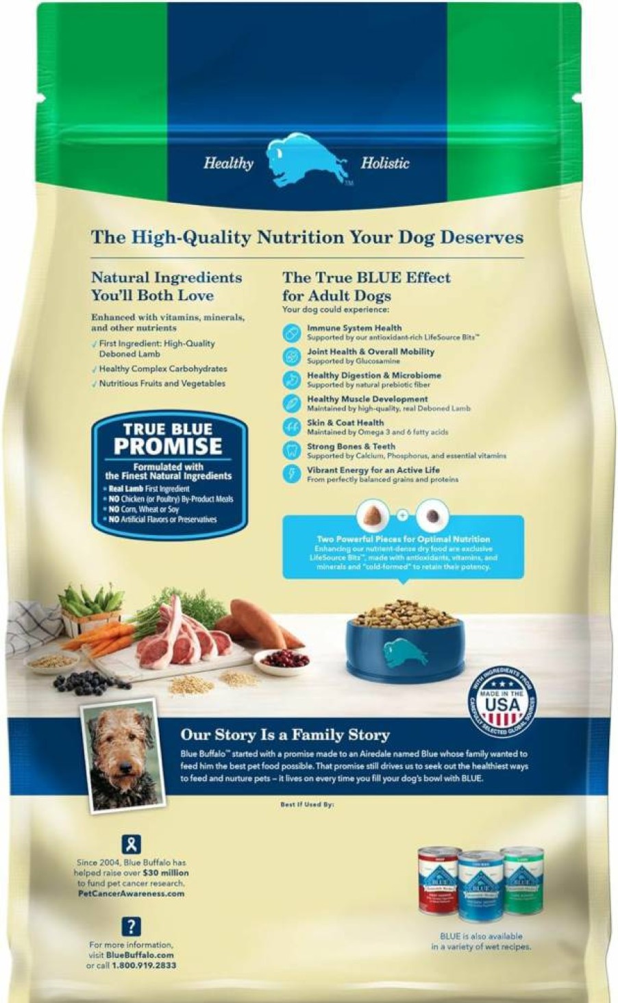 Blue Buffalo Life Protection Formula Adult Dry Dog Food - Lamb & Brown Rice Recipe, 30-Lb Bag, Natural Ingredients for Muscle Health