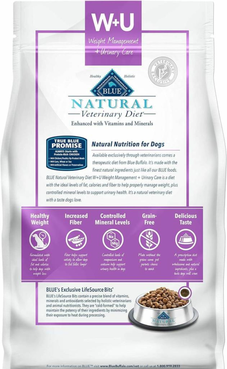 Blue Buffalo W+U Veterinary Diet Dry Dog Food - Weight Management & Urinary Care, Chicken Recipe, 6lb Bag (Prescription Required)