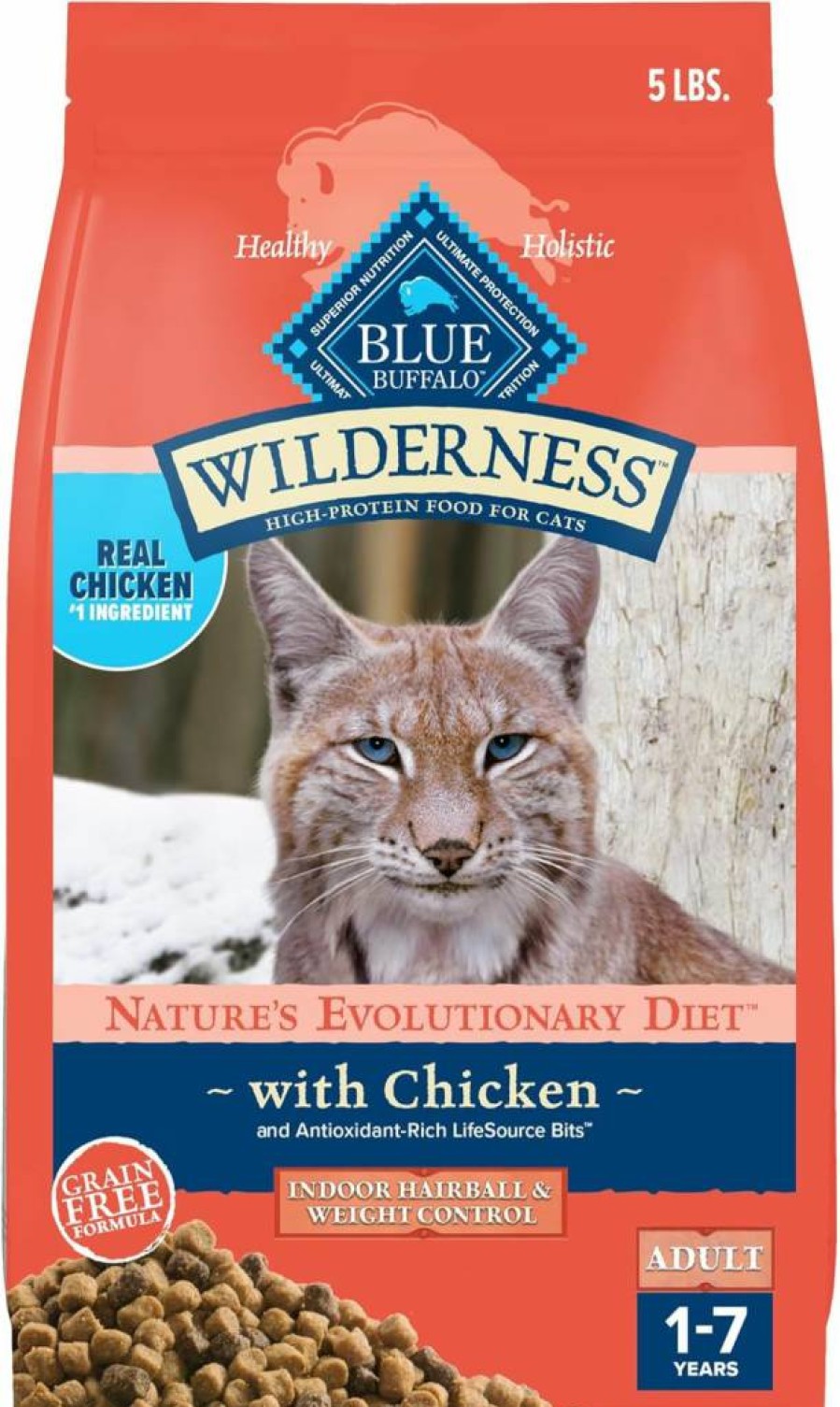 Blue Buffalo Wilderness Adult Indoor Dry Cat Food - High Protein, Grain-Free Chicken Recipe for Hairball & Weight Control, 11-Lb Bag