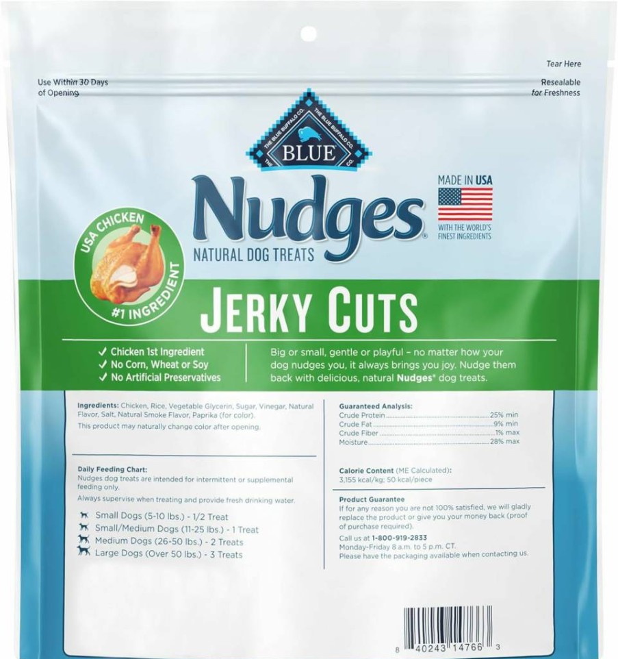 Blue Buffalo Nudges Natural Steak Flavor Dog Treats, Grain-Free Jerky Cuts, Made in USA, 16-Oz Bag