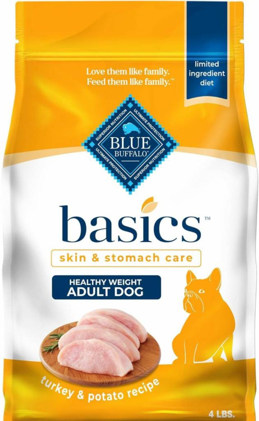 Blue Buffalo Basics Limited Ingredient Diet Adult Dry Dog Food - Turkey Recipe, 4lb Bag for Healthy Weight & Skin/Stomach Care