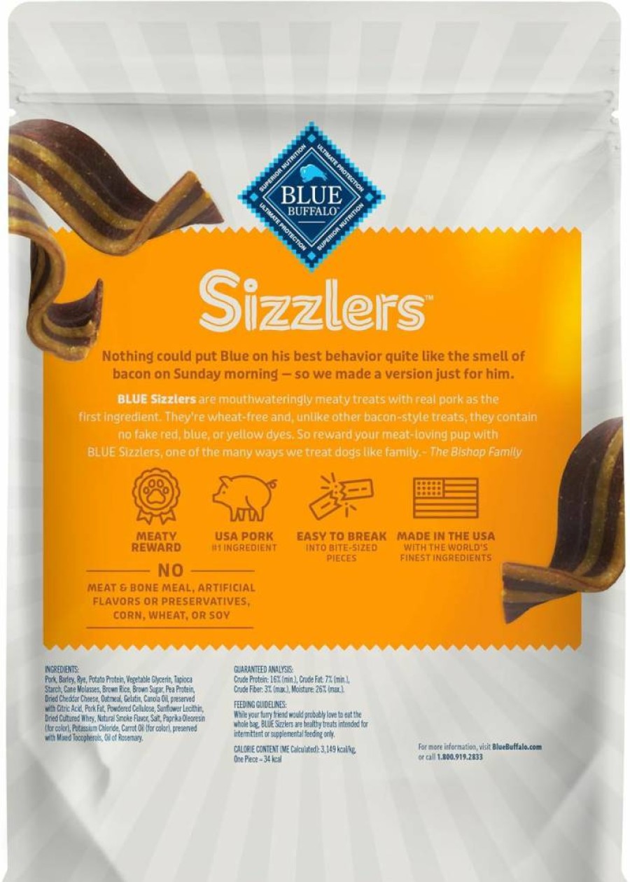 Blue Buffalo Sizzlers Bacon-Flavored Dog Treats with Real USA Pork, 15-Oz Bag, Original Recipe