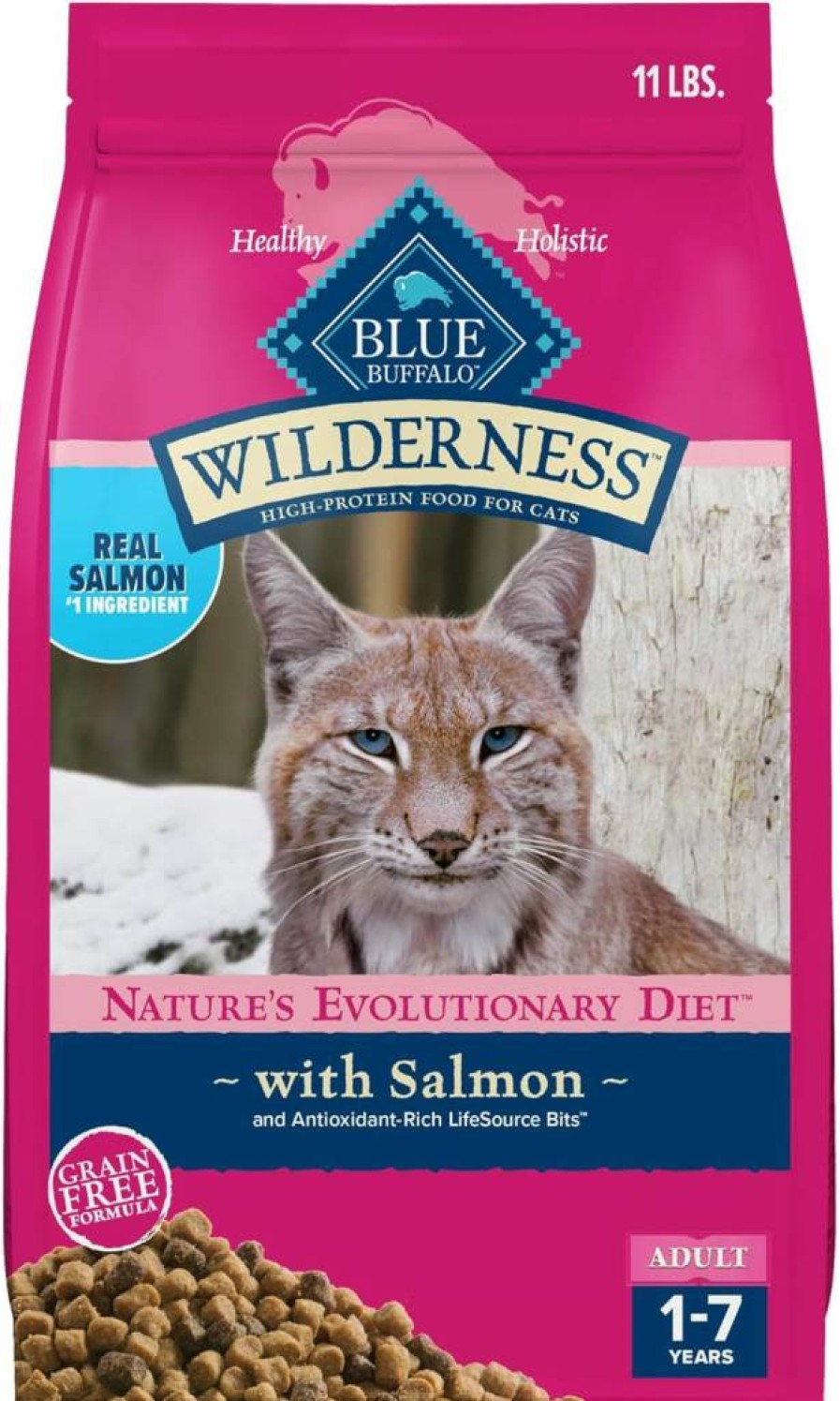 BLUE WILDERNESS High Protein Grain-Free Salmon Dry Cat Food for Adults, 11lb Bag – Natural Protein Rich Diet for Indoor & Outdoor Cats